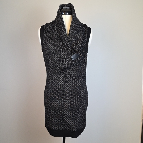 Ruelle Sleeveless Knit Tunic Sweater Dress Black Patterned Size S Made in Canada - Picture 2 of 7